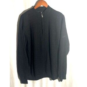 SCOTTISH WINDS black cable knit cotton blend 1/4 zip pullover sweater XXL